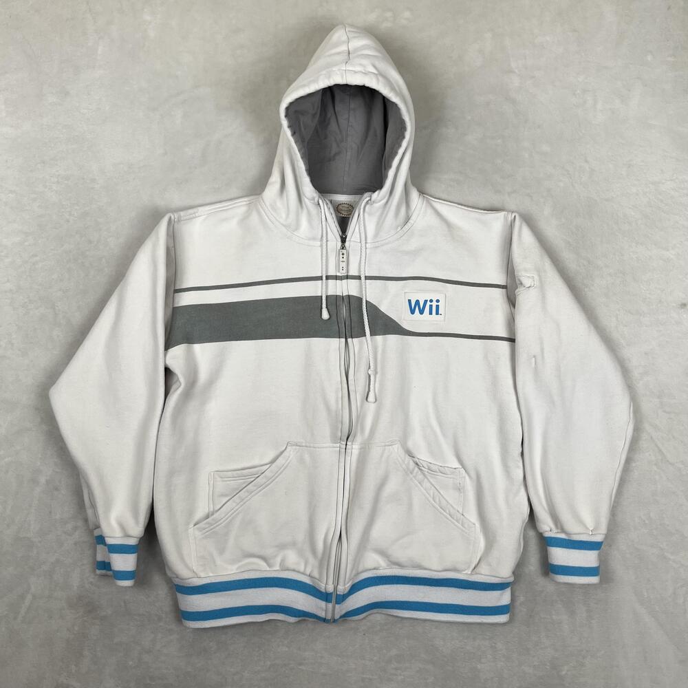 Vintage Nintendo Wii Hoodie Mens XL/2XL White Full Zip Sweatshirt Promo READ